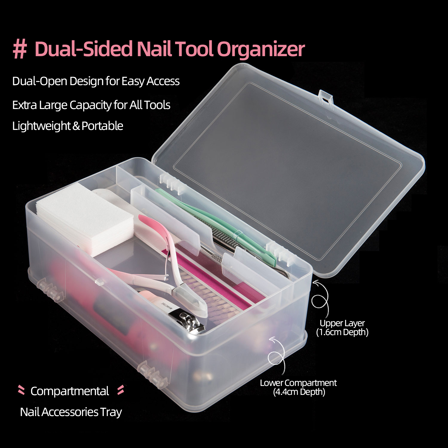 Nail Art Simple - Dual-Open 2-Tier Super Kapazität PP Aufbewahrungsbox