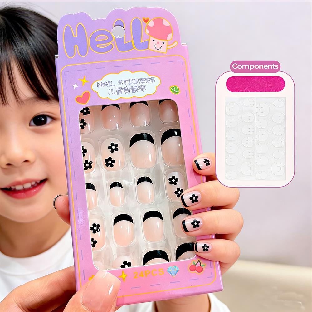 Nail Art Fake Nails - 24 Stück/Box Cartoon Kinder Aufklebenägel Schwarze