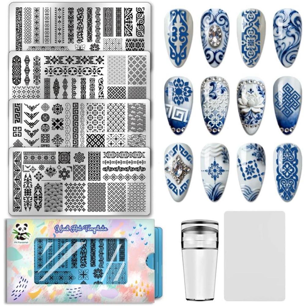 Nail Art Motif - 4 Stück Nagelstempelplatten im chinesischen Stil