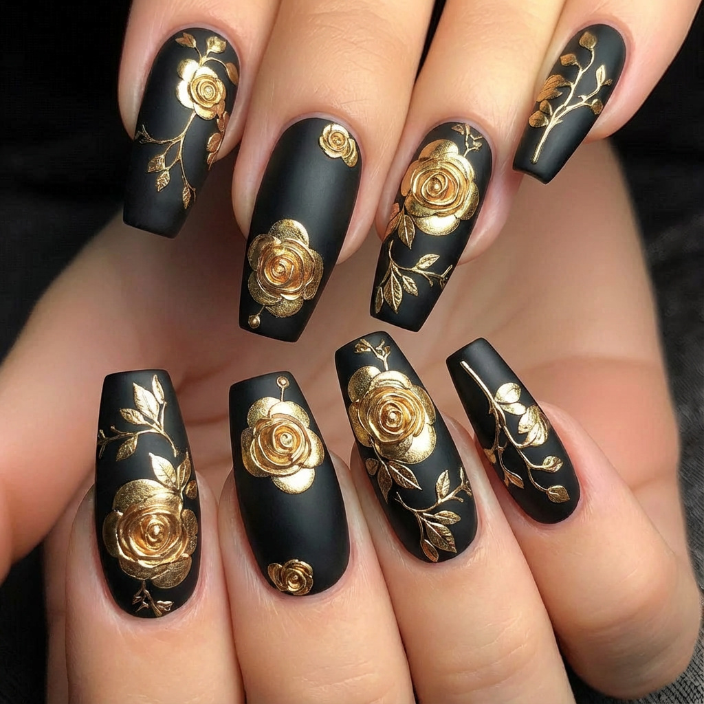 Nail Art Fake Nails - 3D-Kunstnägel für Frauen und Mädchen, goldene