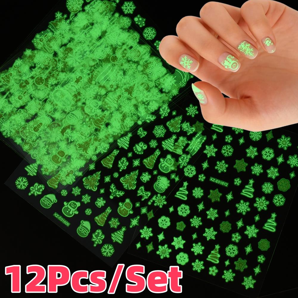 Nail Art Xmas Tree - 12 Teile/satz 3D Leuchtende Weihnachten Schneeflocken