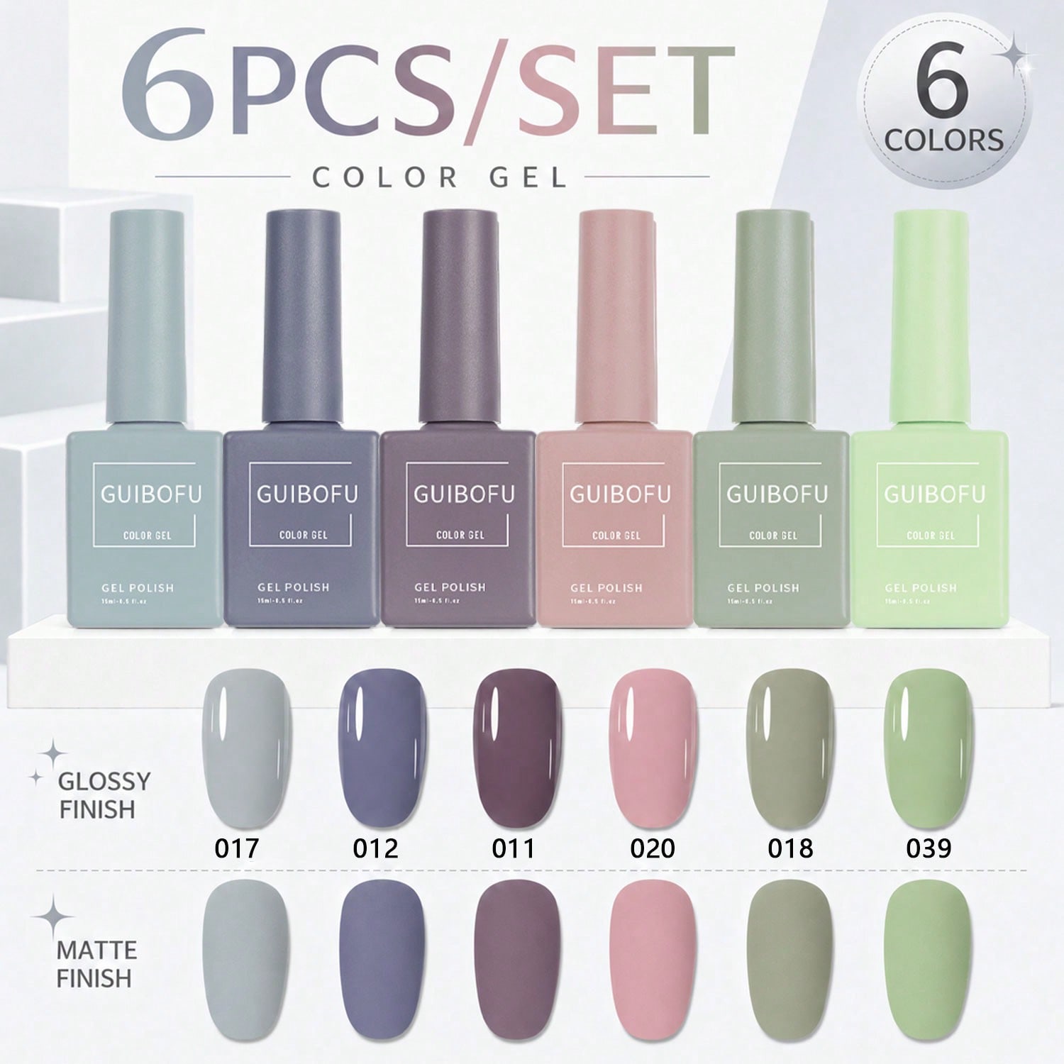 Nail Art Pink Soft - 6 Stück 15ml Gel-Nagellack-Set, Cool Grey,