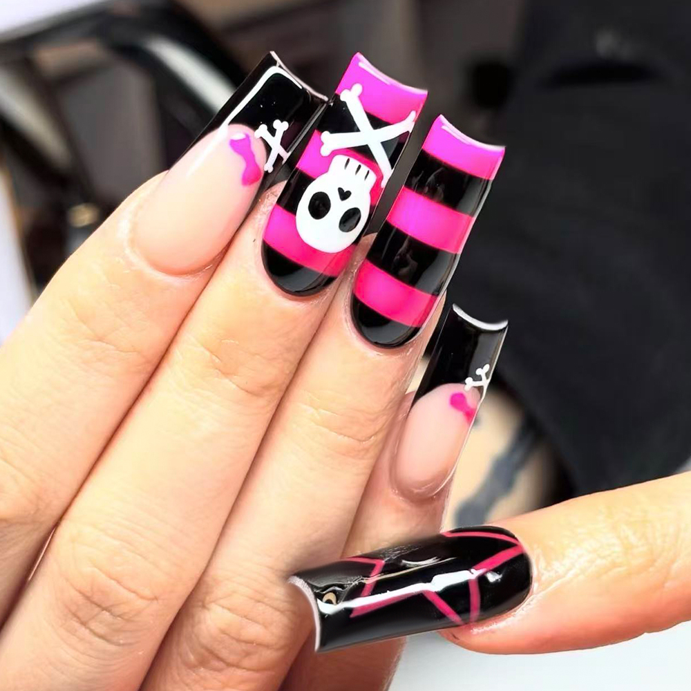 Nail Art Fake Nails - 24-teiliges Set lange, sargförmige Kunstnägel im
