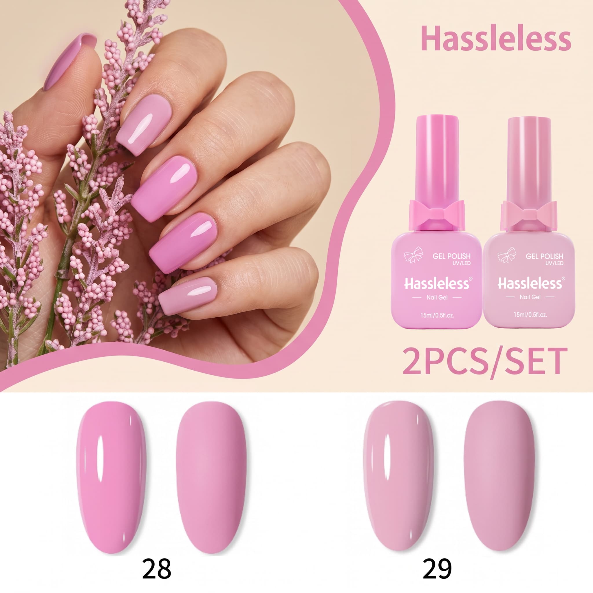 Nail Art Pink Soft - Unkompliziertes 2-teiliges Nagellack-Gel-Set in zartem Kirschblütenrosa