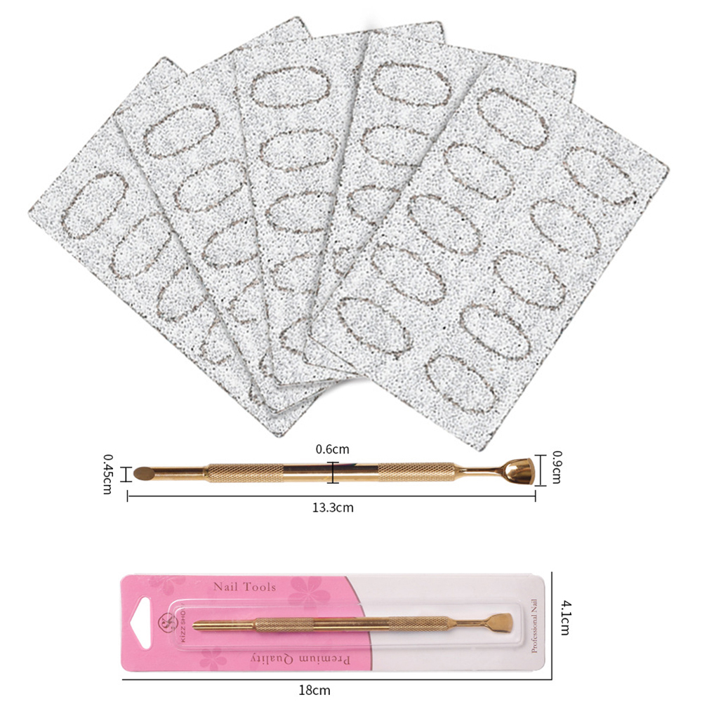 Nail Art Motif - Edelstahl-Hufeisen-Nagelhautschieber, runder Nagelhautschieber, Sandpapier-Entferner, Manikürestäbchen, Nagelkunstwerkzeug,