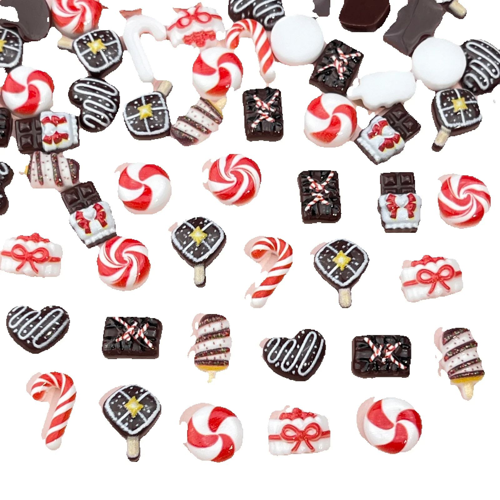 Nail Art Motif - 50 Stück Harz-Mini-Weihnachtsdekorationen: Cartoon-Zauberstab, Kuchen, Eis