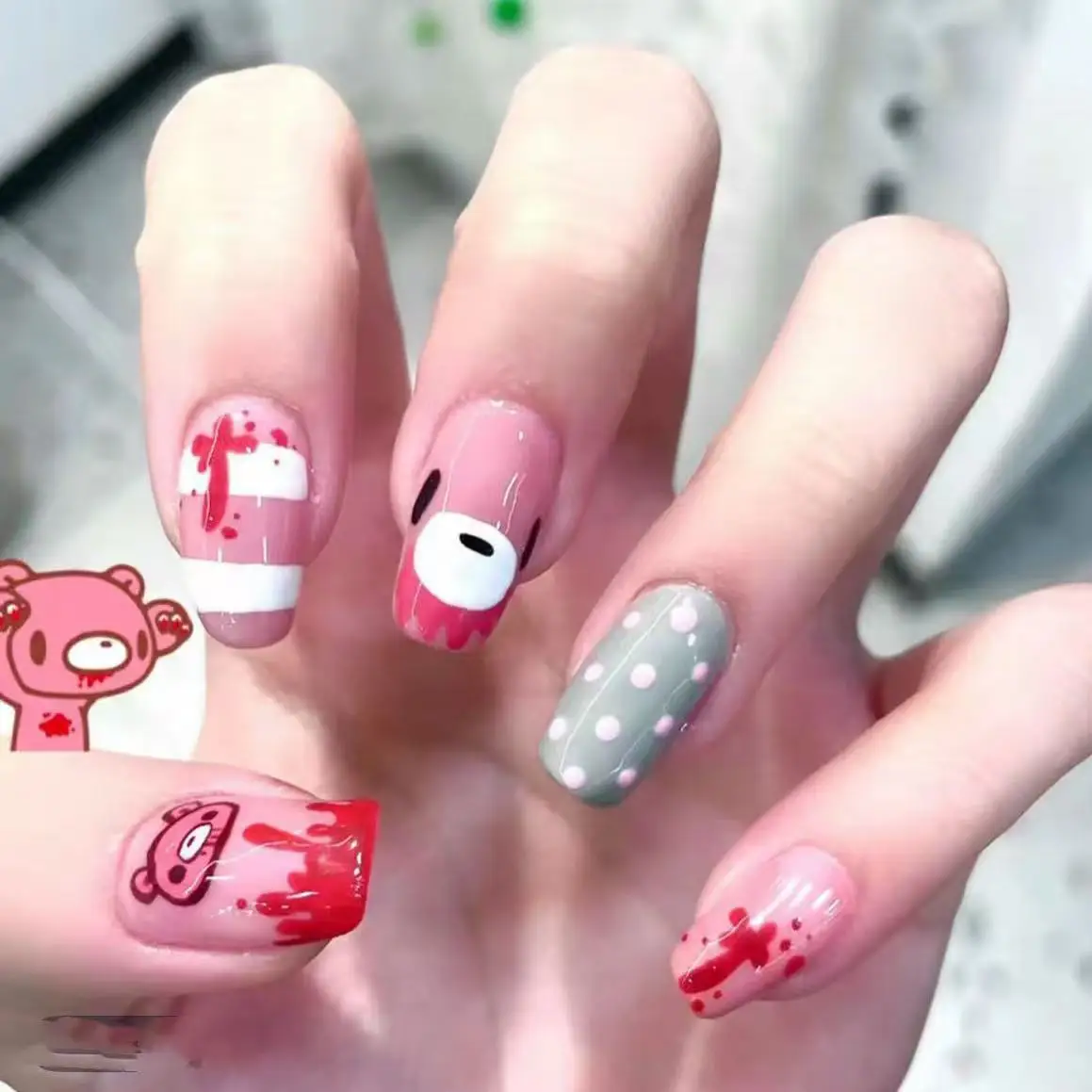 Süße rosa Bearbrick Press-On-N – Nail Art Motif Bewertung und Preis