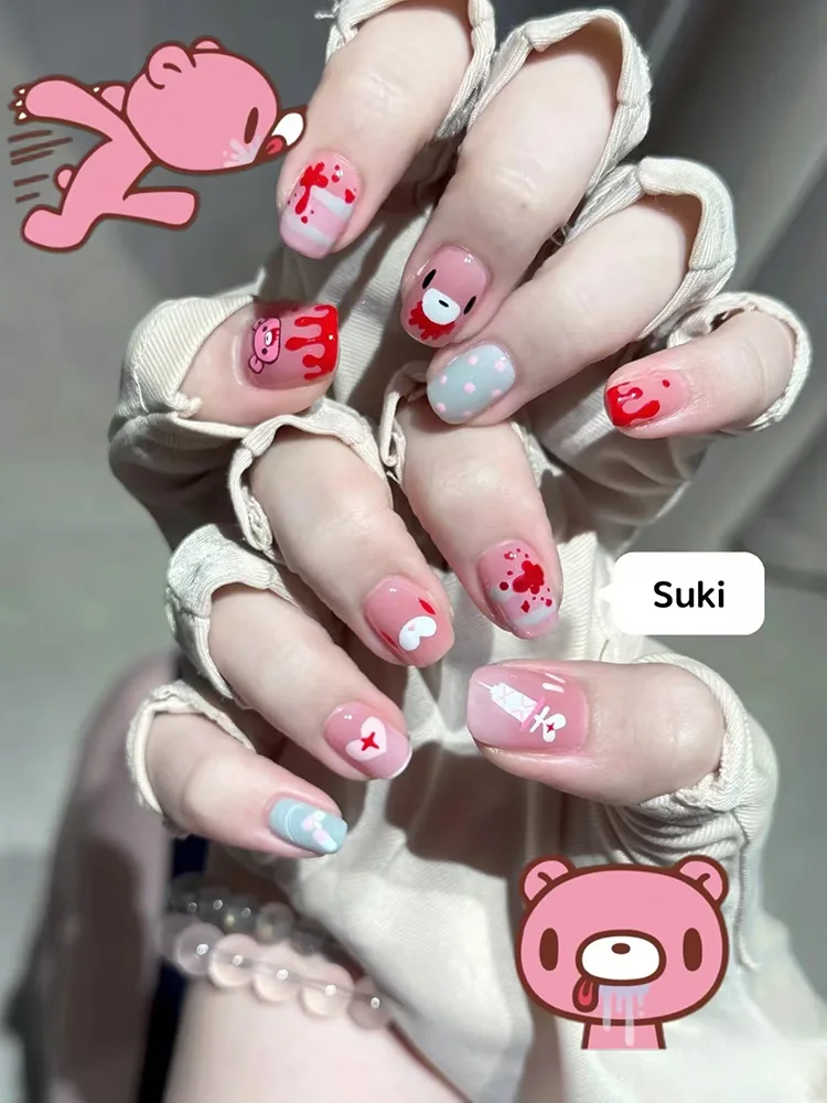 Süße rosa Bearbrick Press-On-N – Nail Art Motif Bewertung und Preis